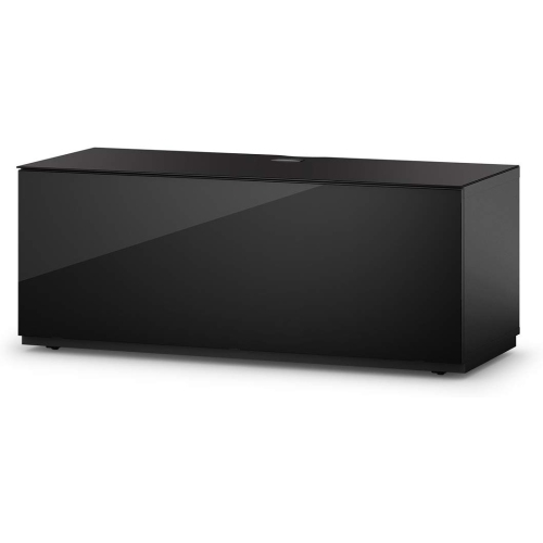 SONOROUS Studio ST-110B Wood and Glass Modern TV Stand with Hidden Wheels for Sizes up to 65" -Black