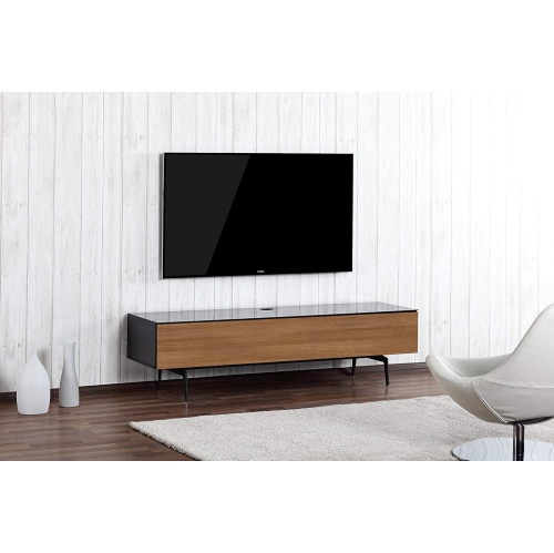 SONOROUS Studio ST-360 Wood and Glass Modern TV Stand with Spike Metal Legs for Sizes up to 75" - Black