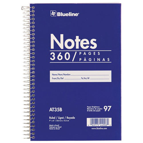 Image 1 de 1.. Bloc-sténo de Blueline à feuilles blanches et à reliure spiralée de 9 po x 6 po - 360 feuilles