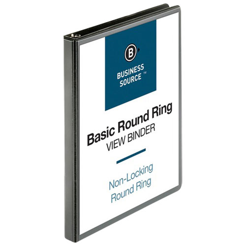 Business Source 8 1/2" x 11" Round-Ring View Binder - 2 Internal Pockets - 125 Sheet Capacity - Black