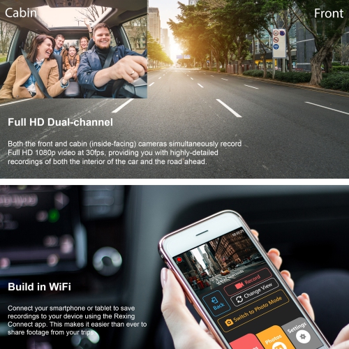 Rexing V3 Basic Front and Cabin 1080P Wi-Fi Dash Cam