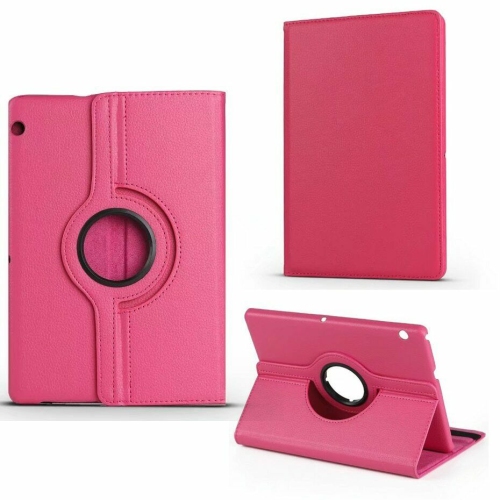 【CSmart】 360 Rotating PU Leather Stand Case Smart Cover for Huawei Mediapad T5 10 10.1", Hot Pink