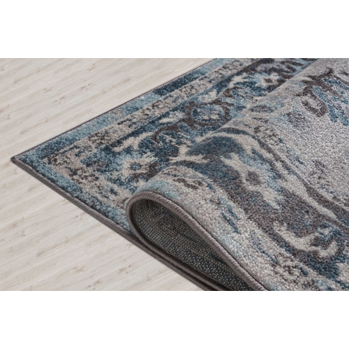 Ladole Rugs Pasific Cream Brown Blue Bordered Design Durable Indoor Area Rug Carpet, 5x7