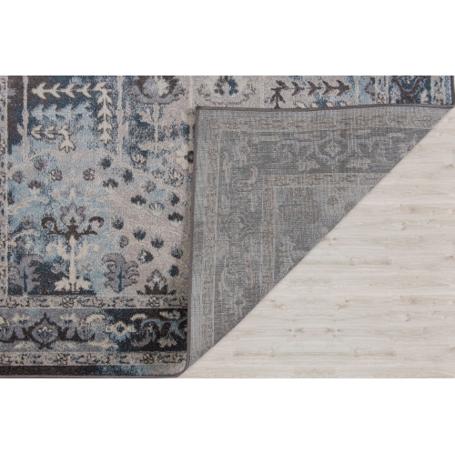 Ladole Rugs Pasific Cream Brown Blue Bordered Design Durable Indoor Area Rug Carpet, 5x7