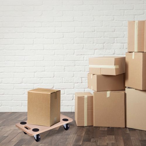 Gymax 440lbs Platform Dolly Rectangle Wood Utility Cart Wheeled