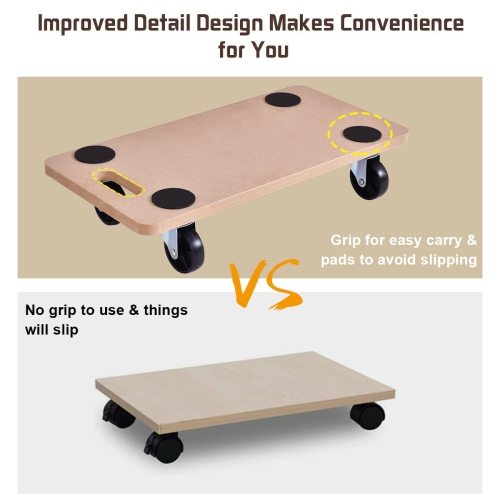 Gymax 440lbs Platform Dolly Rectangle Wood Utility Cart Wheeled