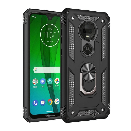 CSMART  【】 Anti-Drop Hybrid Magnetic Hard Armor Case With Ring Holder for Motorola Moto G7 Power In Black