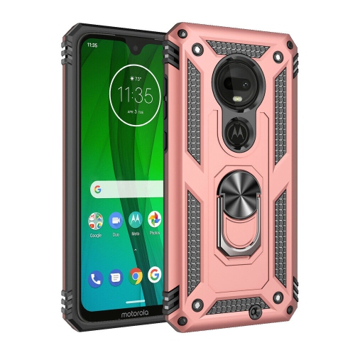 CSMART  【】 Anti-Drop Hybrid Magnetic Hard Armor Case With Ring Holder for Motorola Moto G7 Power, Rose In Gold
