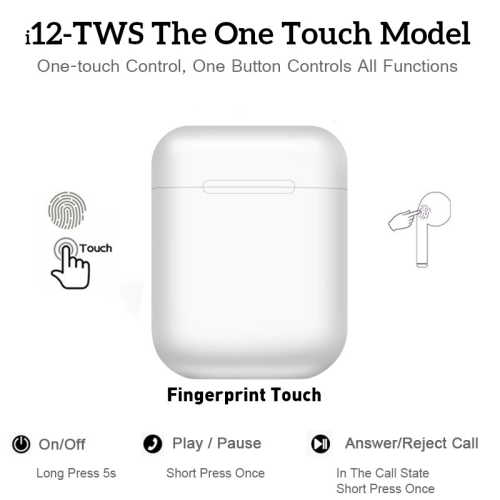TWS i12 Bluetooth 5.0 Magnetic Fast Charging Box Mic Hifi Touch Control In-ear Truly Wireless Earbud - WHITE