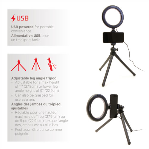 Ensemble VLOG avec anneau lumineux DEL de 6 po de Mobifoto (MOBIRL06)