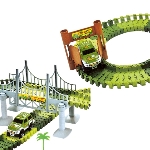 ToyVelt Dinosaur Toys Race Track Toy Set - Create A Dinosaur World Road  Race, Flexible Track Playset - Includes 2 Cars and A Container Best Gift  for