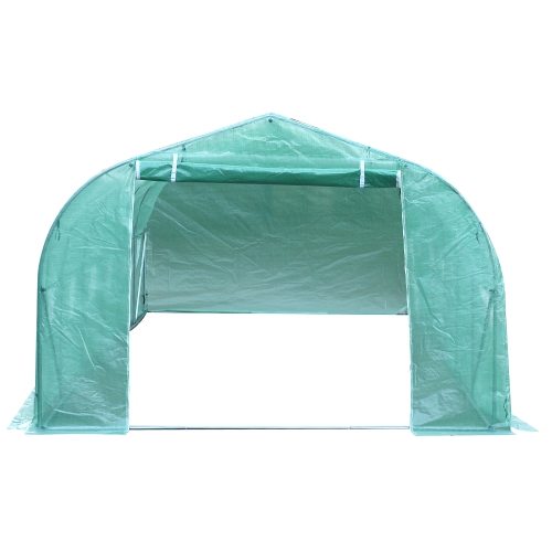 Outsunny 26' x 10' x 7' Large Steeple Walk-in Greenhouse Outdoor Garden Plant Seed Tunnel Grow Tent Steel Frame, Green