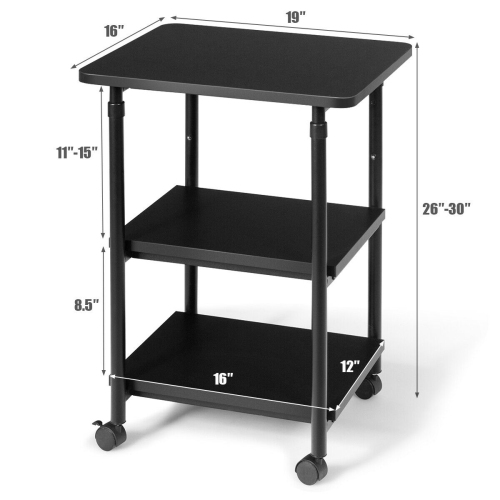 Gymax 3-Tier Rolling Adjustable Printer Cart Storage Rack Home Office