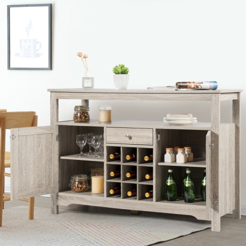 Gymax Buffet Server Sideboard Wine Cabinet Console Table Grey Home