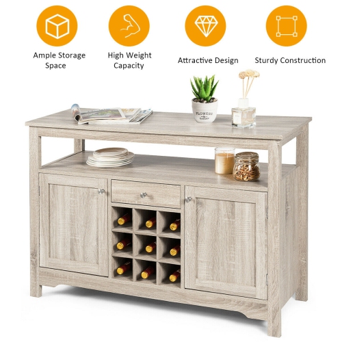 Gymax Buffet Server Sideboard Wine Cabinet Console Table Grey Home