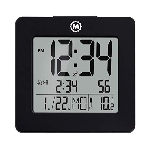Marathon CL030050BK Digital Alarm Clock with Day, Date, Temperature and Backlight. Color-Black