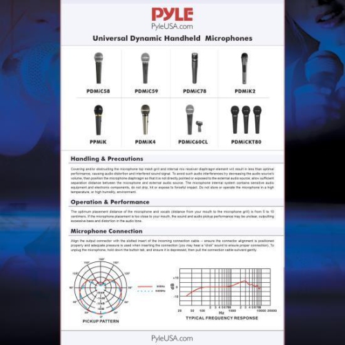 Pyle Professional Microphone, Ultra Wide Frequency Response, Unidirectional Handheld Mic, ON/OFF Switch