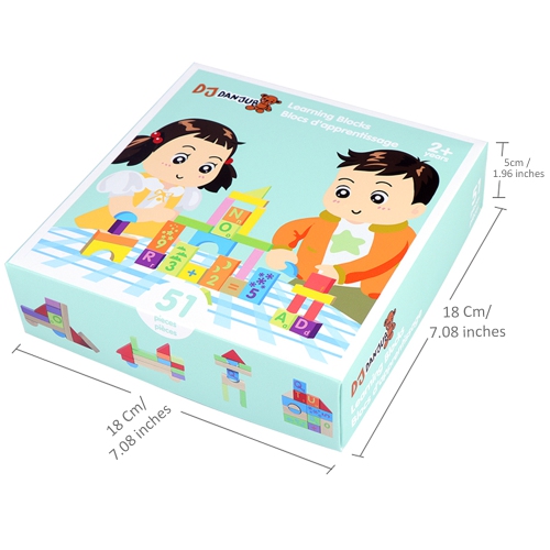 DJ Danjub Wooden Building Blocks Set | 51 PCS Colored Wooden Blocks | ABC Wooden Blocks-