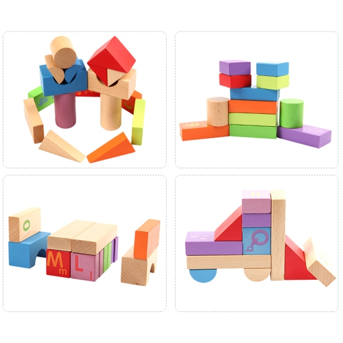 DJ Danjub Wooden Building Blocks Set | 51 PCS Colored Wooden Blocks | ABC Wooden Blocks-