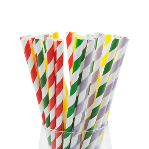 DJ DANJUB 200 Pack Biodegradable Paper Straws Bulk - Colored Stripe Paper Drinking Straws
