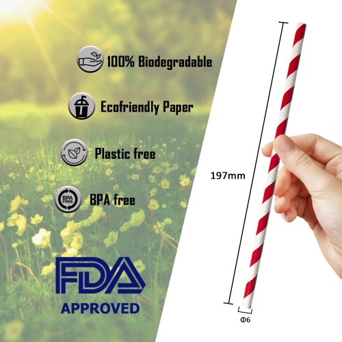 DJ Danjub 200 Pack Biodegradable Paper Straws Bulk - Colored Stripe Paper Drinking Straws