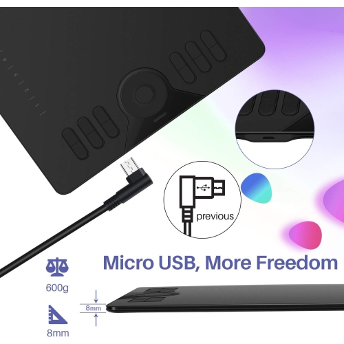 Graphics Drawing Tablet HS610, 10x6 Pen Tablet with Battery-Free Stylus, 12 Express Keys, Touch Ring, Tilt Support, 8192 Pressure Levels – Compatible