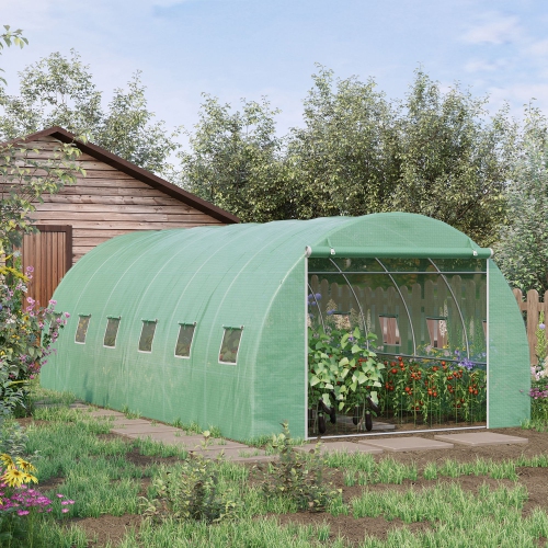 Outsunny 20' x 10' x 6.6' Large Walk-in Greenhouse Garden Plant Seed Growing Tent Tunnel Shed with Windows and Door Green