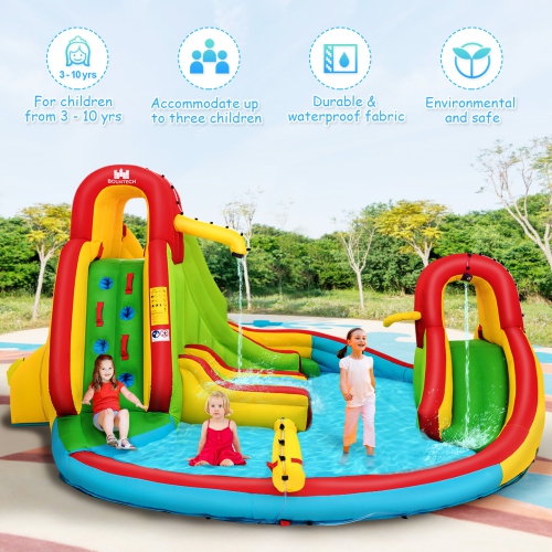 Costway Kids Inflatable Water Slide Bounce Park Splash Pool w/Water Cannon & 480W Blower
