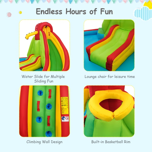 Costway Kids Inflatable Water Slide Bounce Park Splash Pool w/Water Cannon & 480W Blower