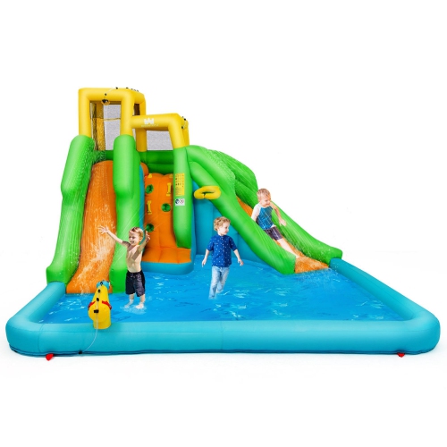 Costway Inflatable Water Park Bounce House w/Climbing Wall Two Slides and Splash Pool