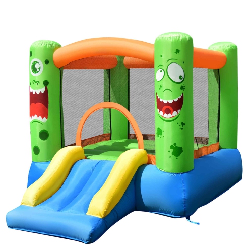 CostwayInflatable Bounce House Jumper Castle Kids Playhouse w/ Basketball Hoop & Slide
