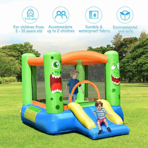 CostwayInflatable Bounce House Jumper Castle Kids Playhouse w/ Basketball Hoop & Slide