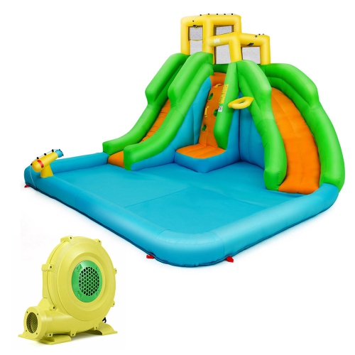 Costway Inflatable Water Park Bounce House Two-Slide Bouncer w/Climbing Wall&480W Blower
