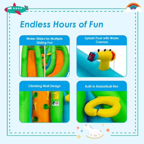 Costway Inflatable Water Park Bounce House Two-Slide Bouncer w/Climbing Wall&480W Blower
