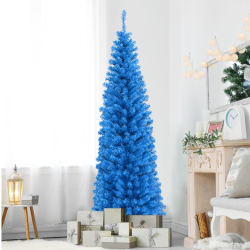 GYMAX  6Ft Pencil Artificial Christmas Tree (Blue/champagne/silver)