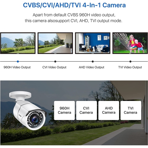 ZOSI Add-On Wired 1080P 2MP Hybrid 4-in-1 Outdoor Surveillance Camera for TVI/CVI/AHD/CVBS DVR Security Camera System, 120ft Night Vision, IP66 -