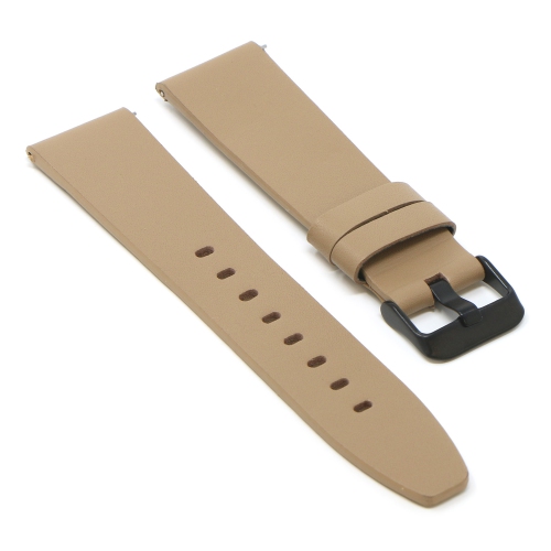 STRAPSCO  Smooth Leather Watch Band Strap for Fitbit Versa & Versa 2 - Short-Medium - (Black Buckle) In Beige