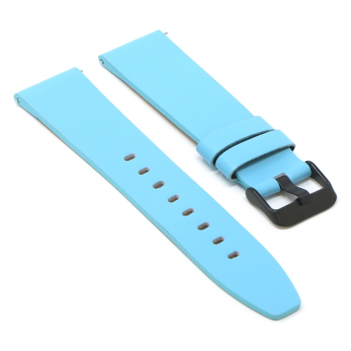 STRAPSCO  Smooth Leather Watch Band Strap for Fitbit Versa & Versa 2 - Medium-Long - (Black Buckle) In Sky Blue