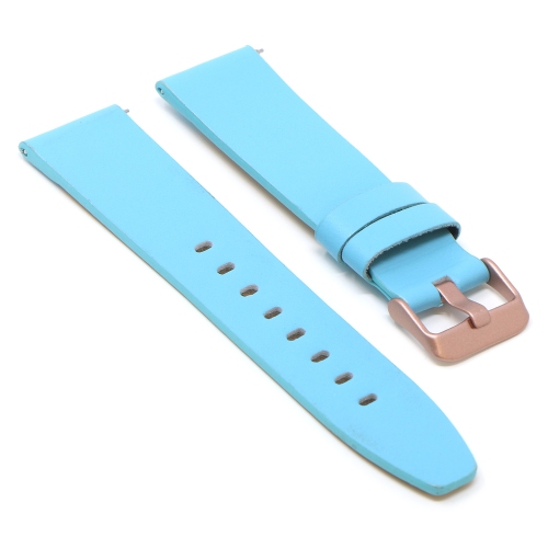 STRAPSCO  Smooth Leather Watch Band Strap for Fitbit Versa & Versa 2 - Medium-Long - (Rose Gold Buckle) In Sky Blue