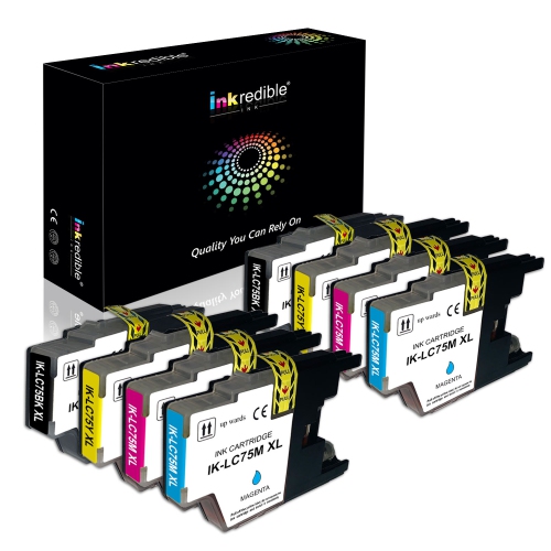 Brother LC75 Compatible Ink Cartridge Combo High Yield - Inkredible Ink™ - 8/Pack (2 BK, 2 C, 2 M, 2 Y)