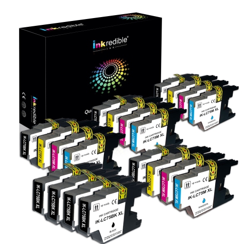 Brother LC75 Compatible Ink Cartridge Combo High Yield - Inkredible Ink™ - 20/Pack (8 BK, 4 C, 4 M, 4 Y)