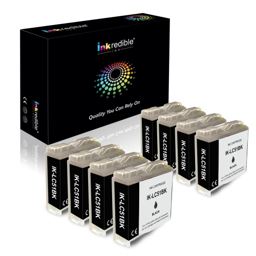Brother LC51BK Compatible Black Ink Cartridge High Yield - Inkredible Ink™ - 8/Pack