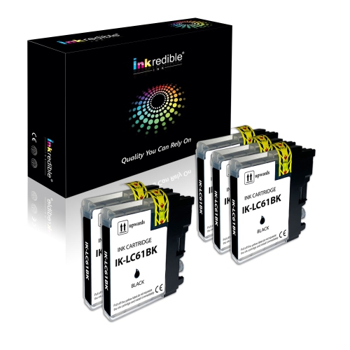 Brother LC61BK, LC65BK Compatible Black Ink Cartridge High Yield - Inkredible Ink™ - 5/Pack