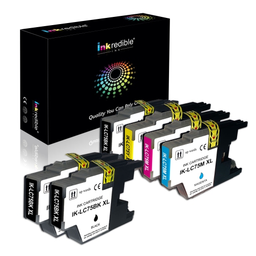 Brother LC75 Compatible Ink Cartridge Combo High Yield - Inkredible Ink™ - 6/Pack (3 BK, 1 C, 1 M, 1 Y)