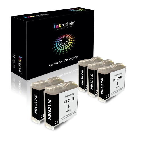 INKREDIBLE INK  Brother Lc51Bk Compatible Ink Cartridge High Yield - - 5/pack In Black