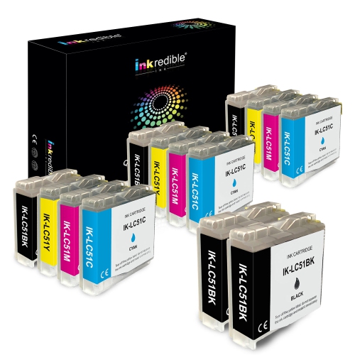 Brother LC51 Cartouches d'encre compatibles haute capacité Combo - Inkredible Ink™ - 14/ paquet (5 Noir, 3 Cyan, 3 Magenta, 3 Jaune)