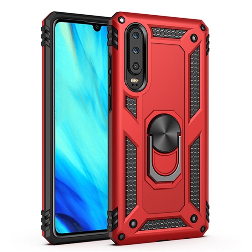 Étui rigide magnétique hybride anti-chute avec porte-anneau pour Samsung Galaxy A20, rouge