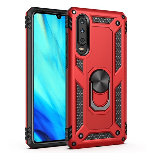 Étui rigide magnétique hybride anti-chute avec support d'anneau pour Huawei P30, rouge