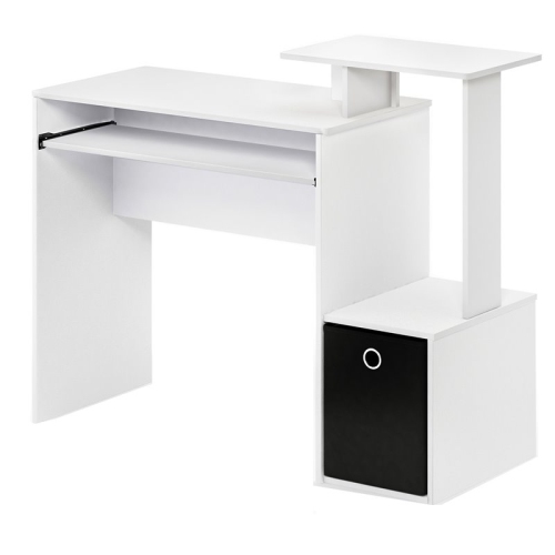FURINNO  Econ Wood Multipurpose Computer Writing Desk W/bin In White/black