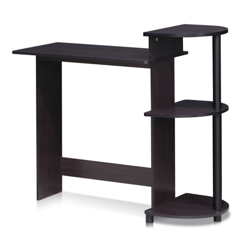 FURINNO  Engineered Wood Compact Computer Desk With Shelves In Dark Walnut